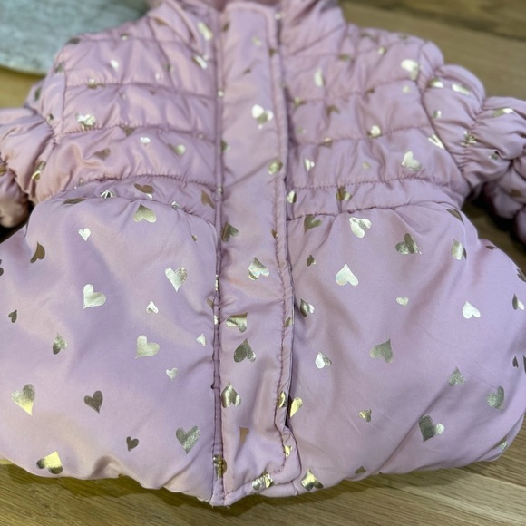 Tahari baby girls Jacket Pink & gold hearts Puffer Coat with Hood size 12 months - Picture 5 of 8